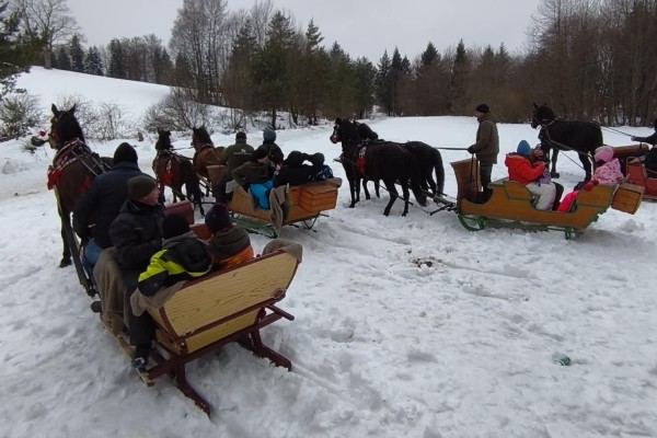 Młodzież z Wawrzki na kuligu 2026